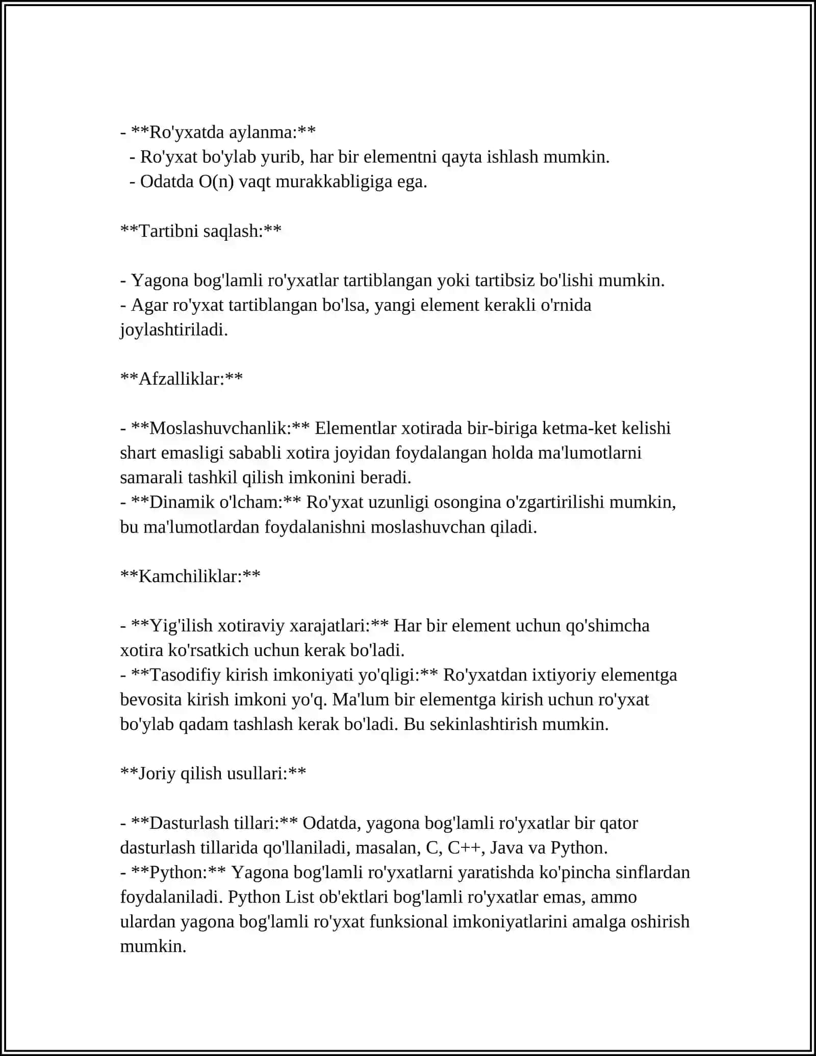 Yagona bog'lamli ro'yxatlar tuzilishi 4