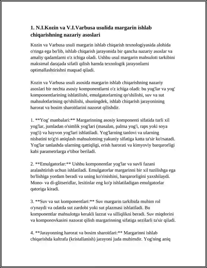 N.I.Kozin va V.I.Varbusa usulida margarin ishlash 4