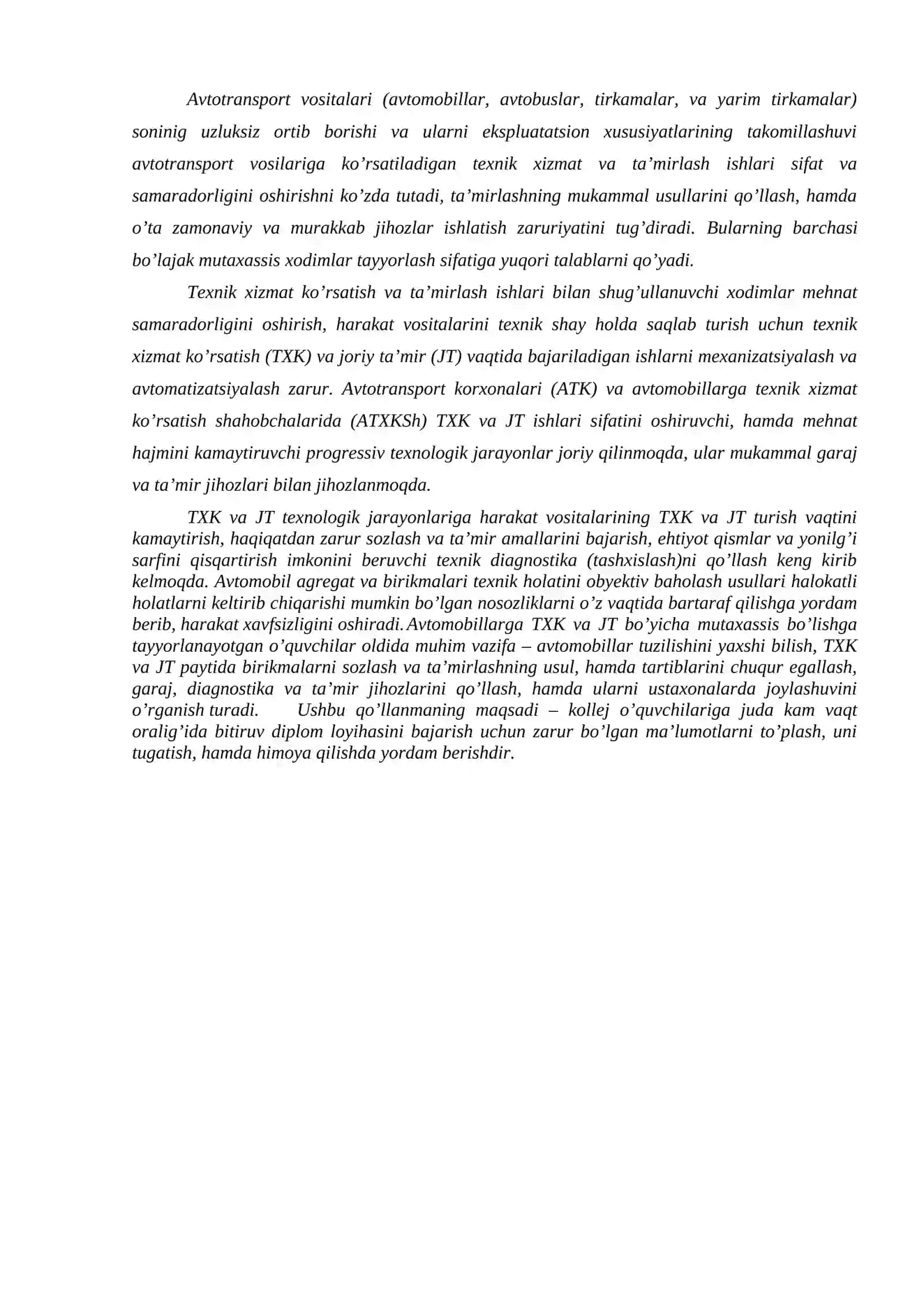 Avtomobillarning texnik ekspluatasiyasi va servis 4