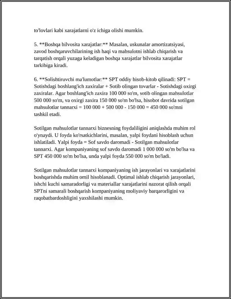 SOTILGAN MAHSULOTLAR TAN NARHI HISOBI 4