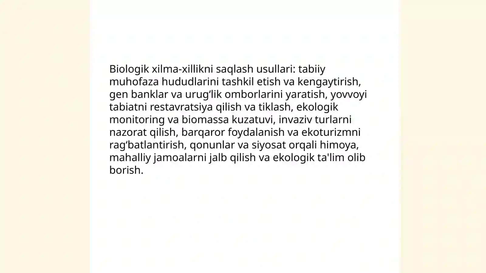 Tabiatni asrash — hayotni asrash 4
