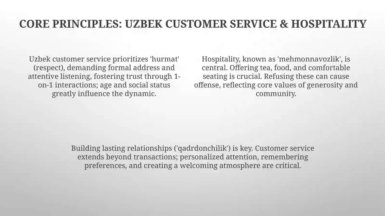 Customers and traditions in Uzbekistan VS. other countries 4