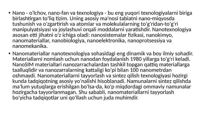 Nanomateriallar va Nanotexnologiyalar 4