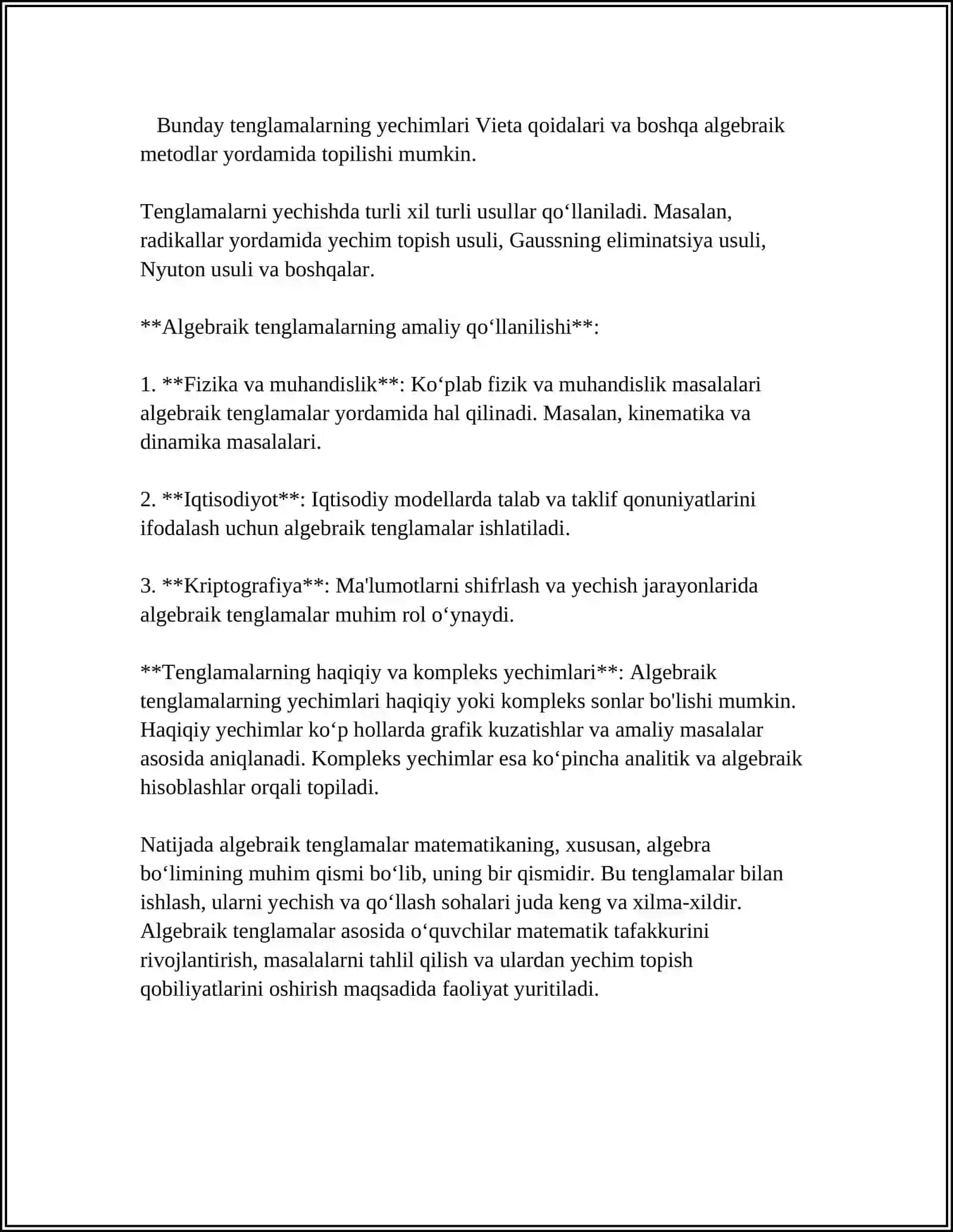Algebraik tenglamalar 4