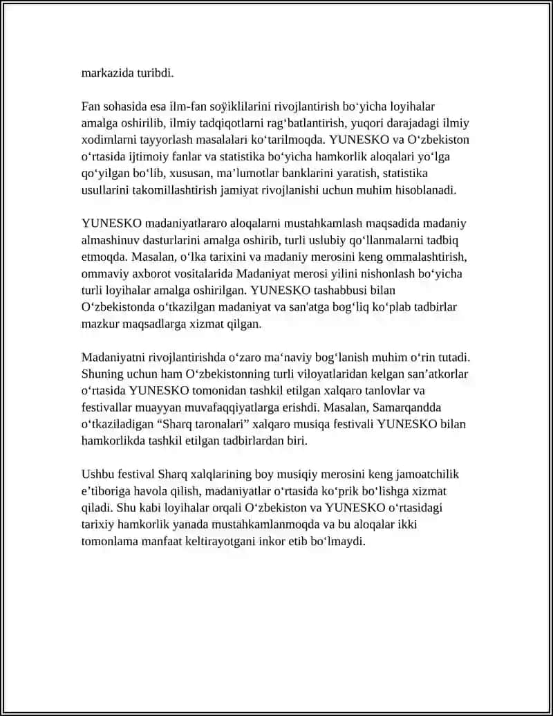 OʻZBEKISTON VA YUNESKO MUNOSABATLARI 4