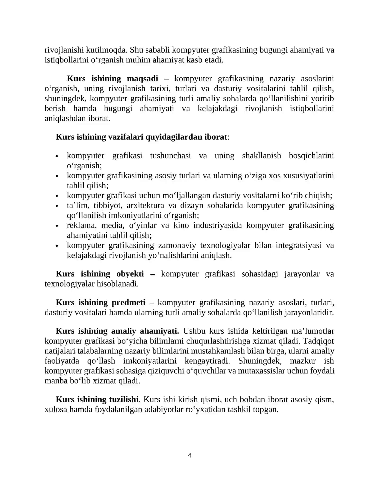 "KOMPYUTER GRAFIKASINING ROLI VA UNING AMALIY SOHALARDA QO‘LLANILISHI" MAVZUSIDA 4