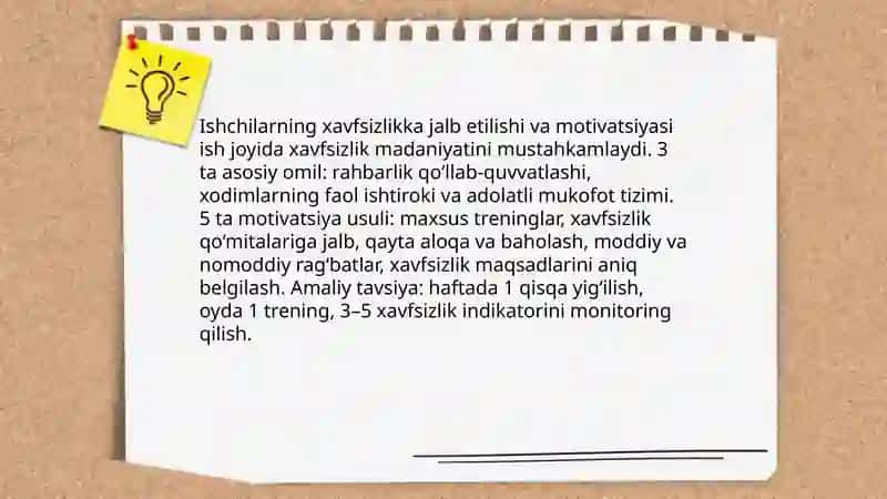 Ish joyida xavfsizlik madaniyati va psixologik yondashuv 4