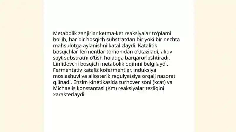 Organizmda moddalarning almashinishi ketma-ket reaktsiyalar yig' indisi 4