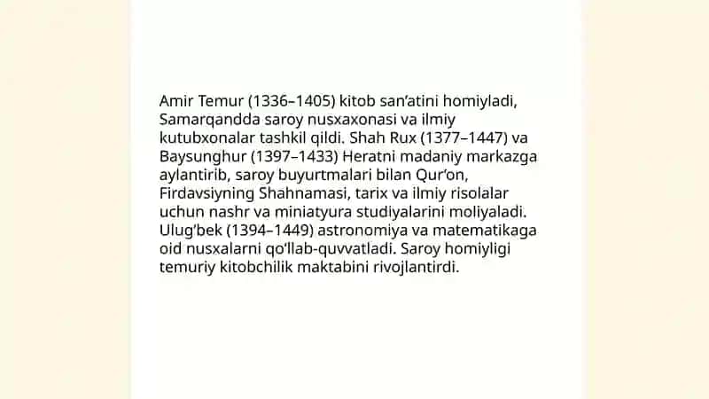 Amir Temur va temuriylar davrida kitob san'ati 4
