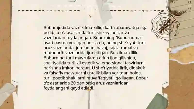 Bobur gʻazallarining vazn xususiyatlarini oʻrgnish 4