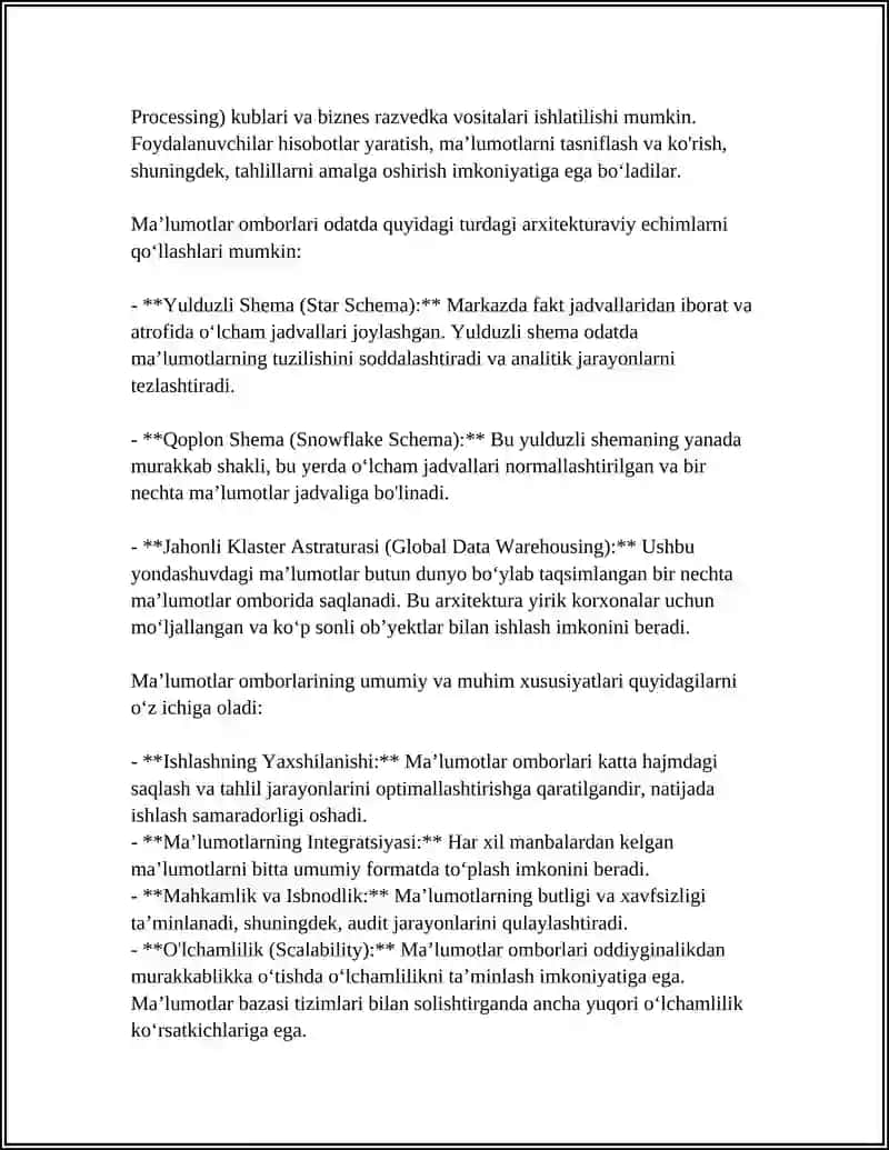 MA’LUMOTLAR OMBORI BILAN ISHLASH 4