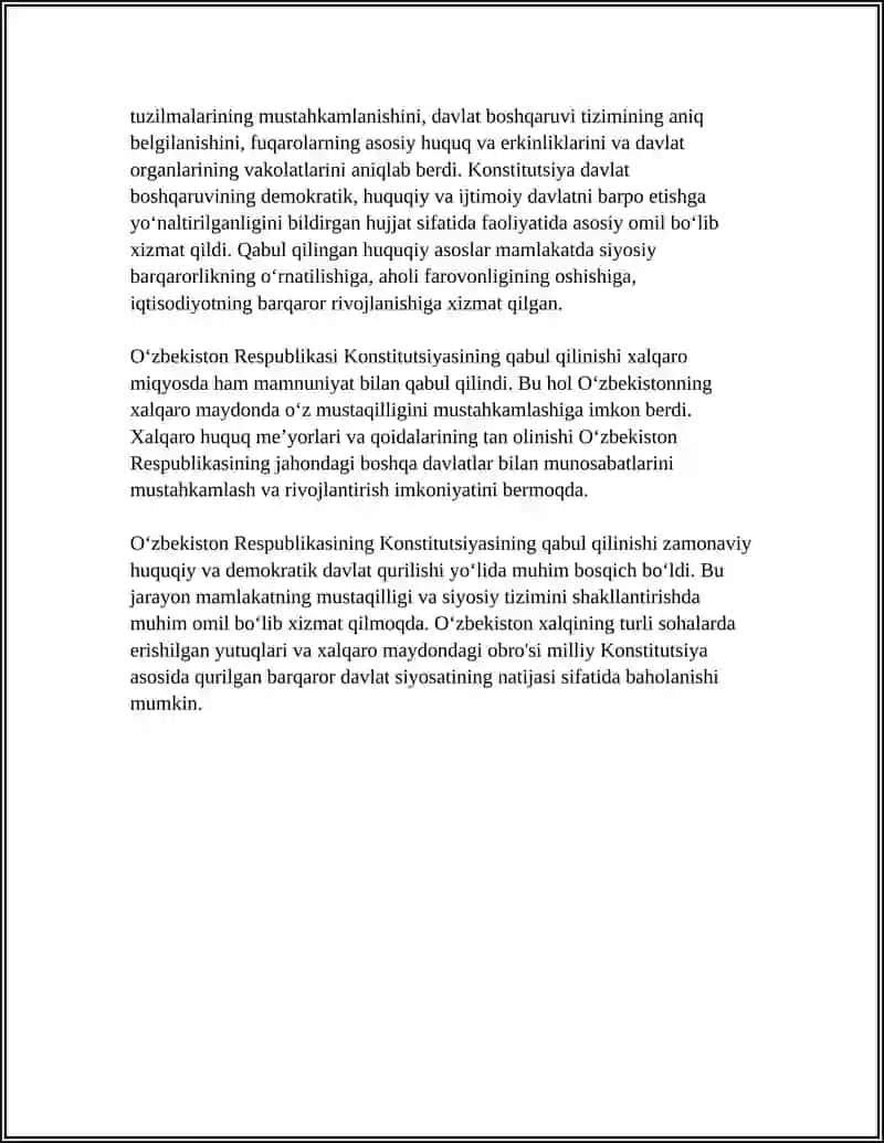 O'ZBEKISTON RESPUBLIKASI KONSTITUTSIYASINING QABUL QILINISH TARIXI 4