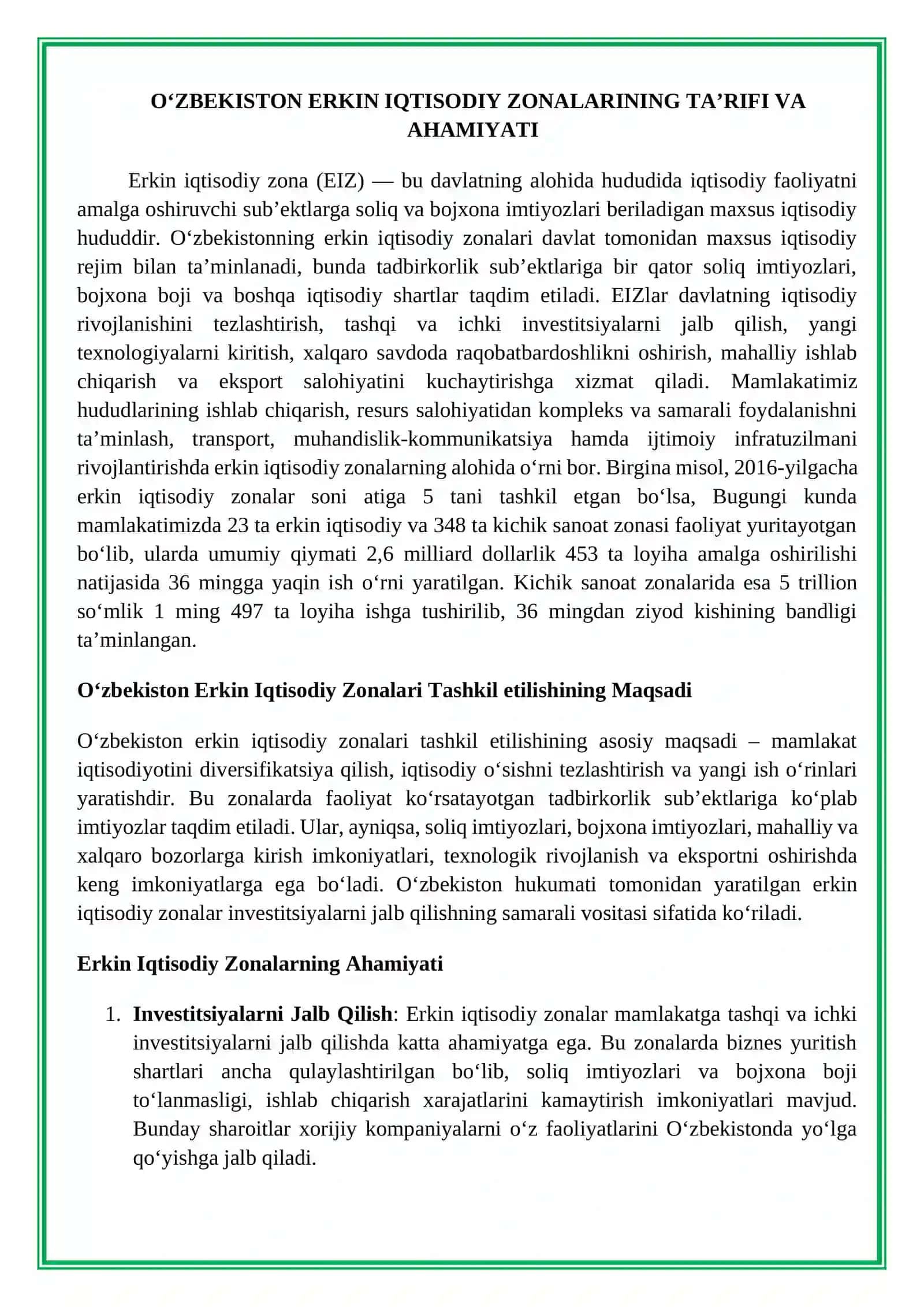 O‘zbekiston Erkin Iqtisodiy Zonalarini O‘rganish 4