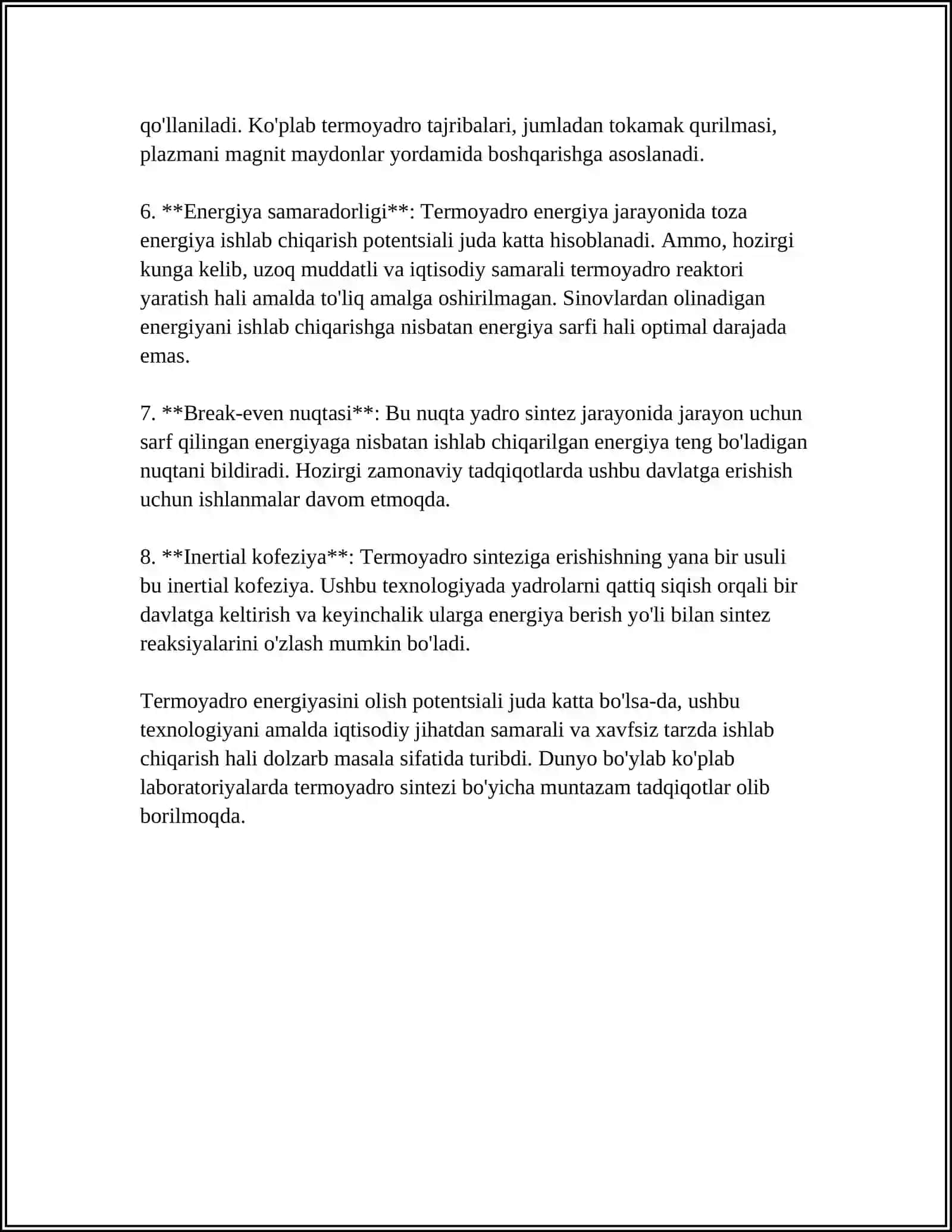 TERMOYADRO REAKSIYALARI VA ULARNI BOSHQARISH MUAMMOLARI 4