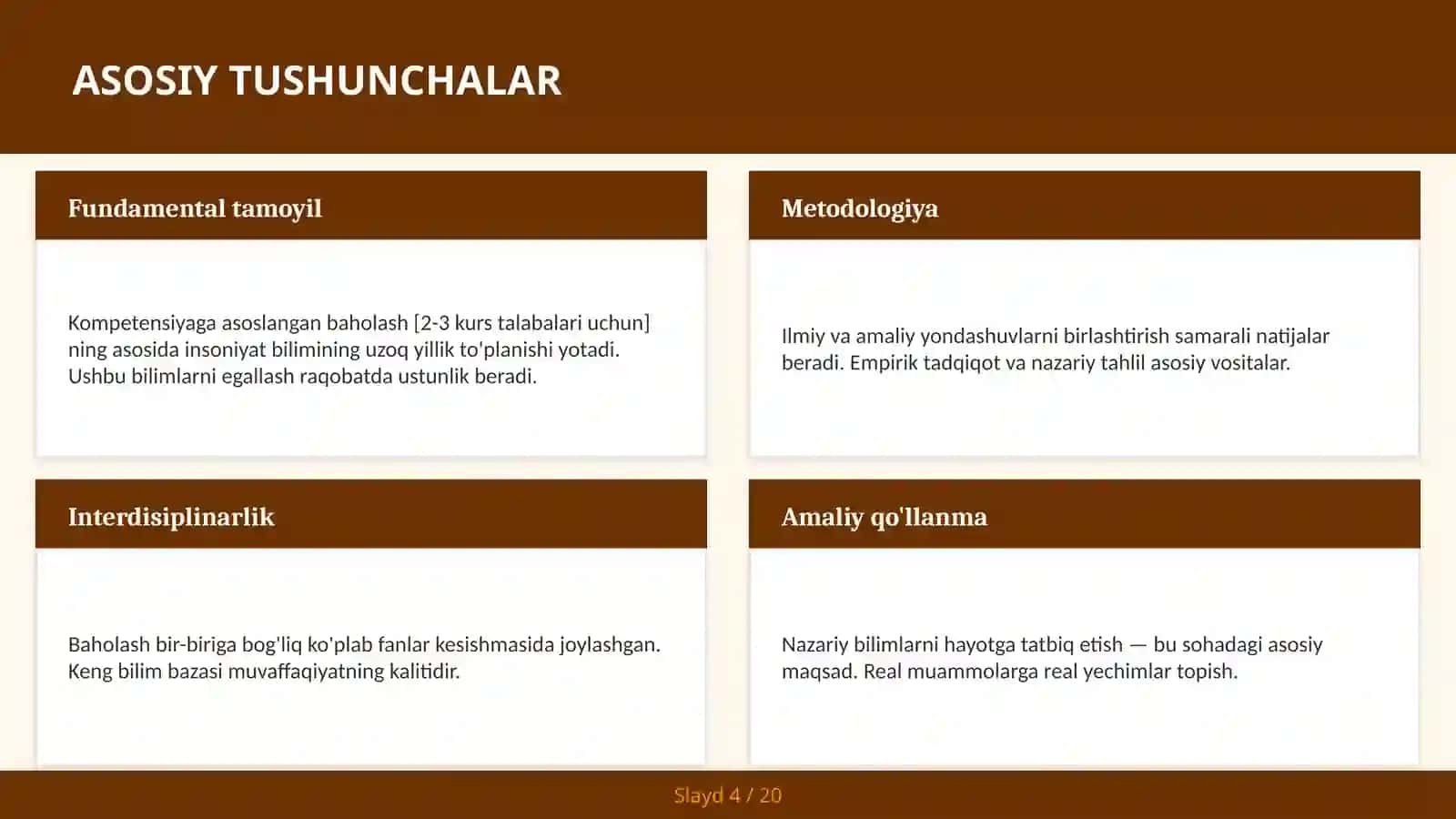 Kompetensiyaga asoslangan baholash [2-3 kurs talabalari uchun] 4