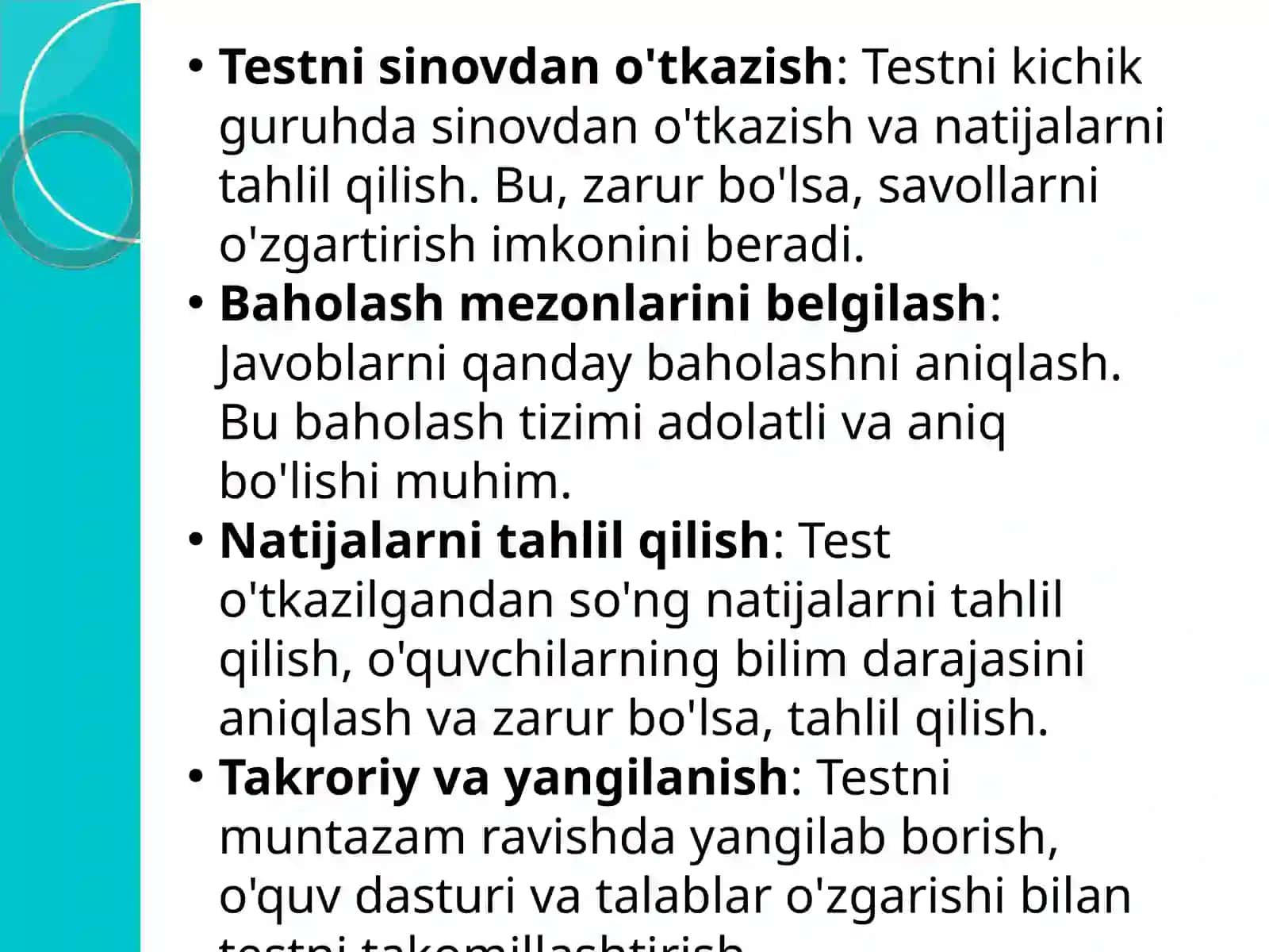TEST TUZISHNING ASOSIY BOSQICHLARI 4