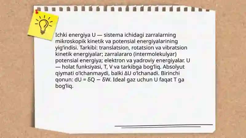 Termodinamikaning 1-qonuni.Ichki energiya 4