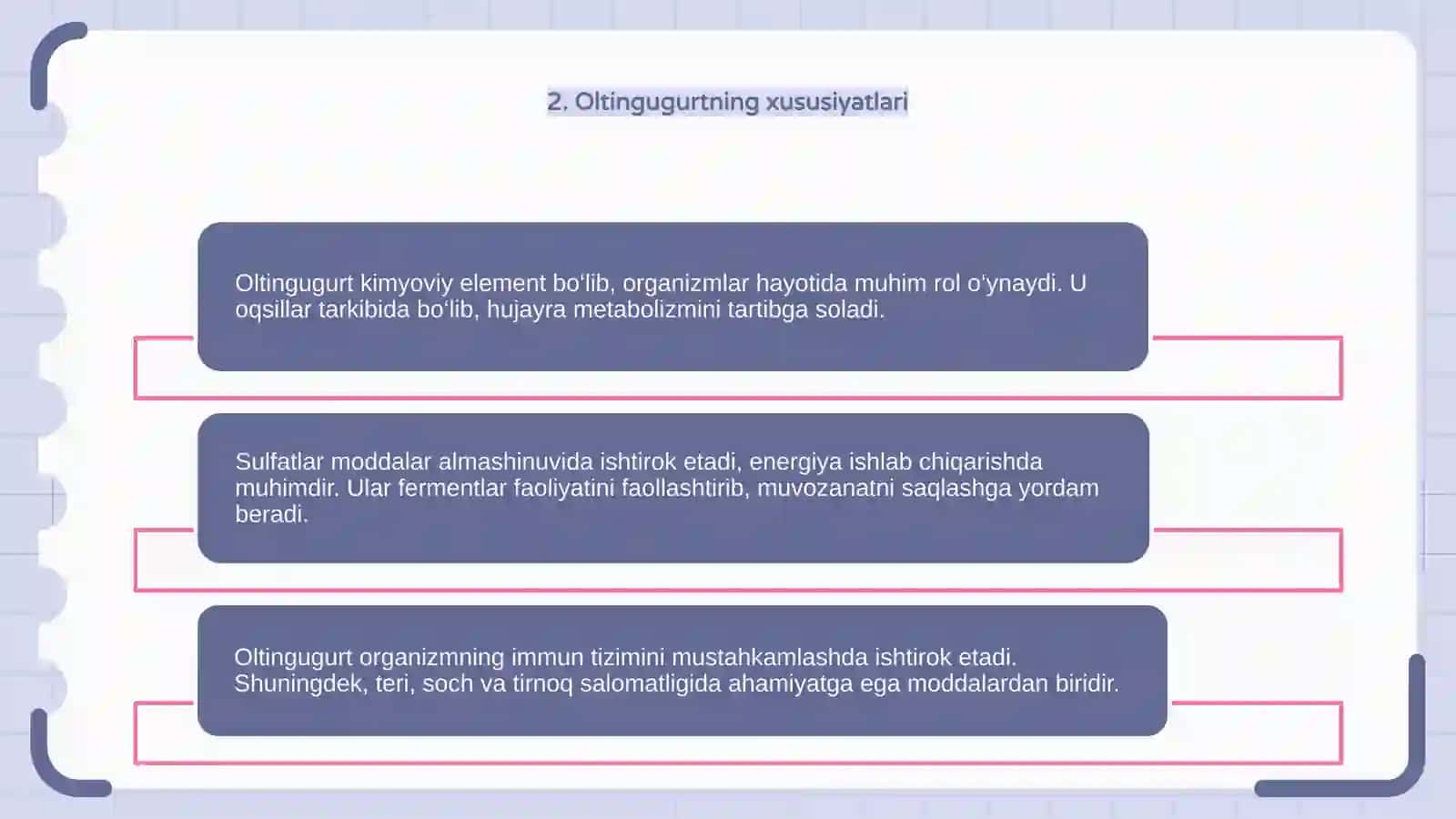 Oltingugurt. Sulfatlarning biologik ahamiyati 4