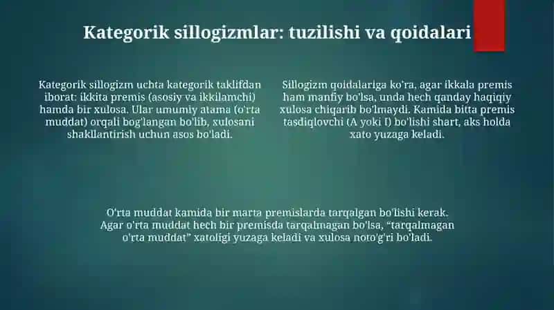 Kategorik Bayonotlar va Sillogizmlar Asoslari 4