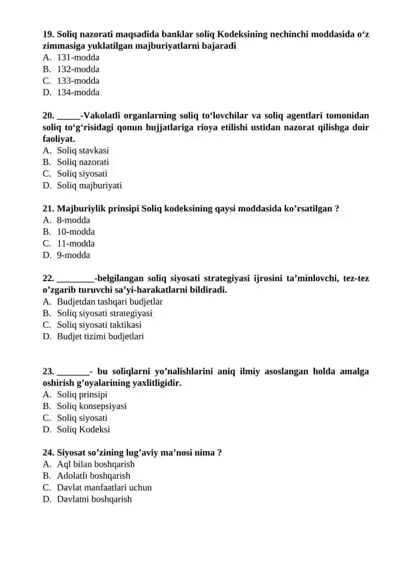 soliq kodeksi boʻyicha test 4