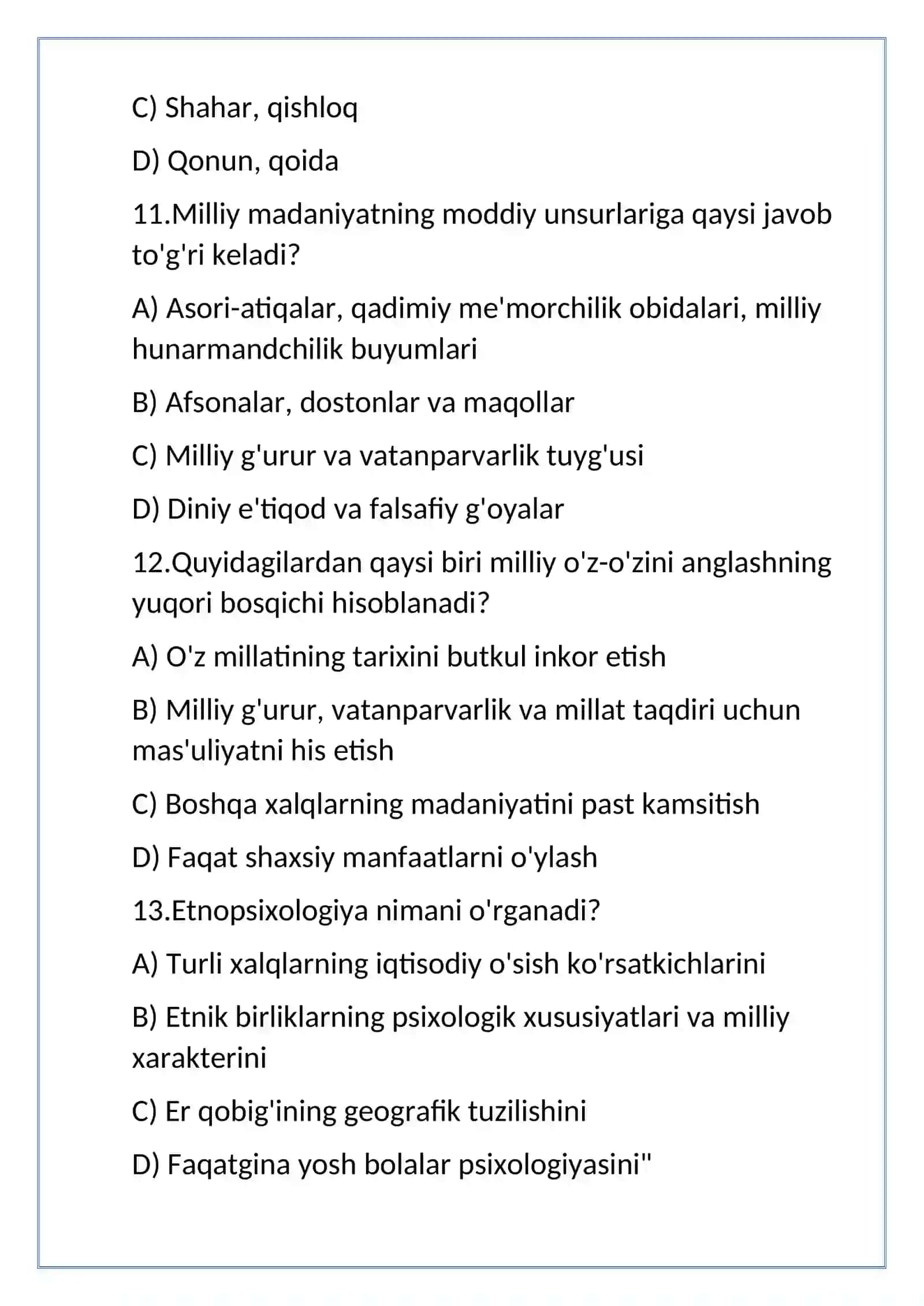 etnomadanyat mavzu yuzisidan test 4