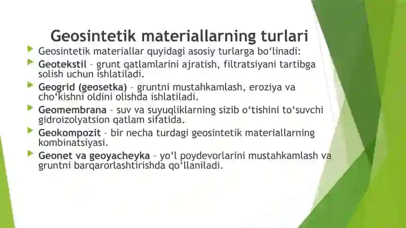 Geosintetik materiallarning qo‘llanilishi 4