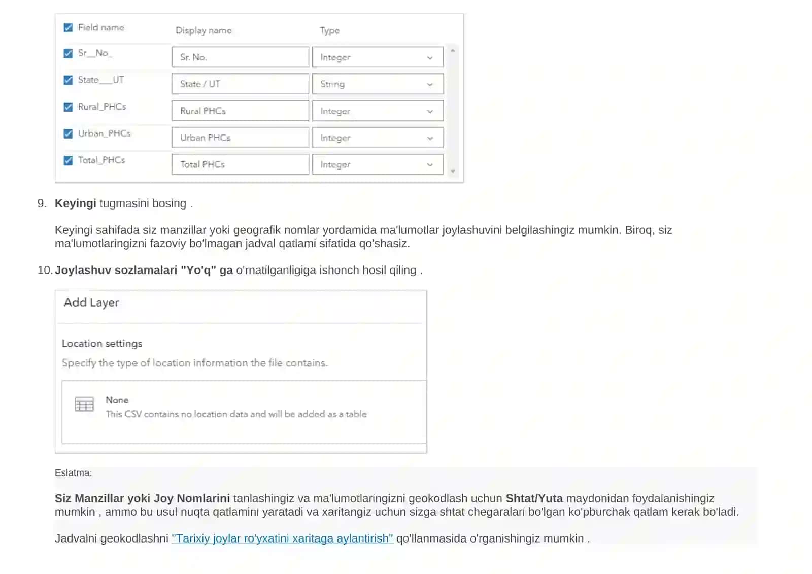 ArcGIS Onlinexaritasiga.csvfaylini 4
