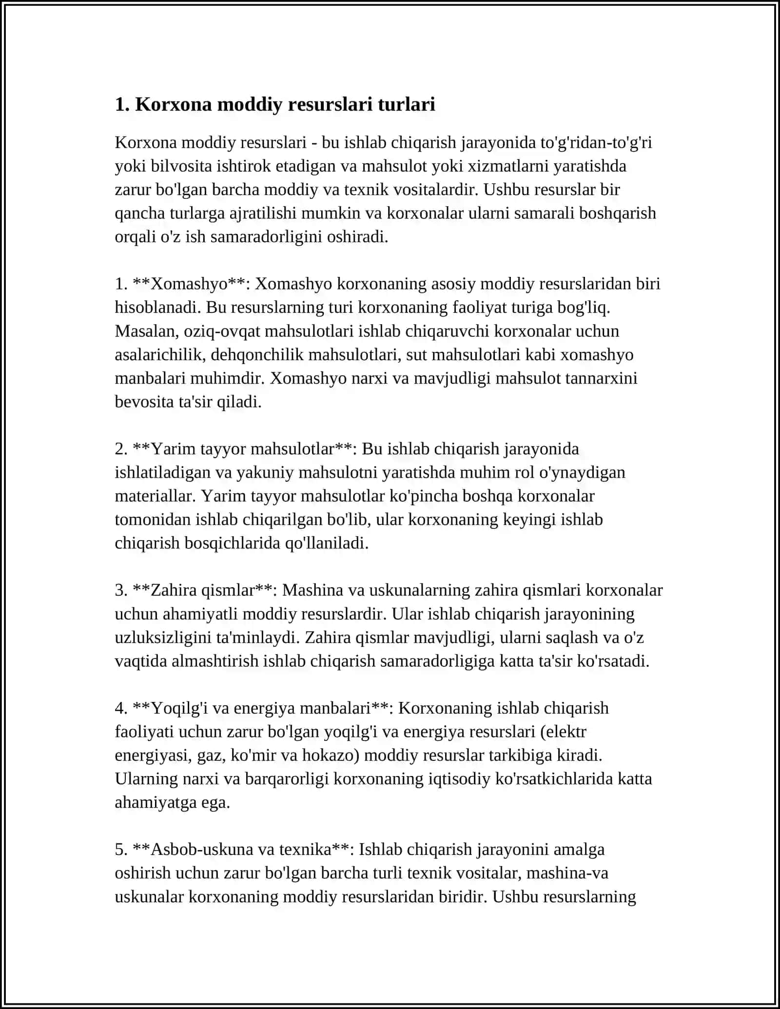 KORXONANING MODDIY RESURSLAR BILAN TA’MINLANGANLIGI VA ULARDAN FOYDALANISH SAMARADORLIGINING TAHLILI 4