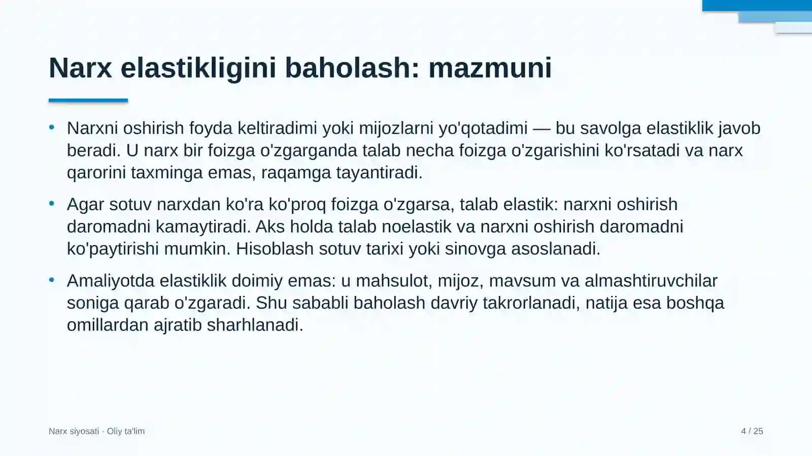 Diagnostika markazlarida narx elastikligini baholash 4
