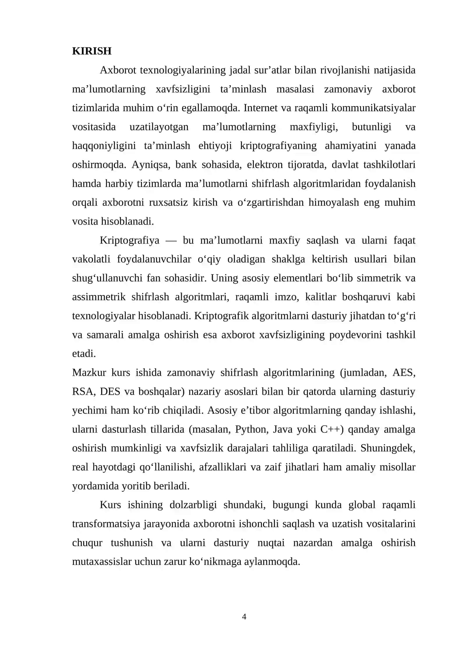Kriptografiyava shifrlash algoritimlarining dasturiy amalga oshirilishi 4