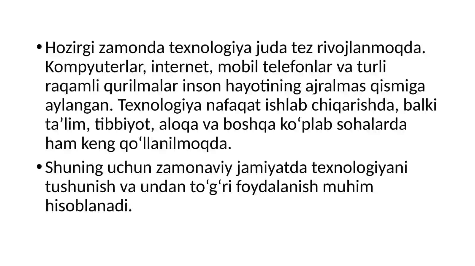 TEXNOLOGIYA BILAN BOG’LIQ KONIKMALAR 4