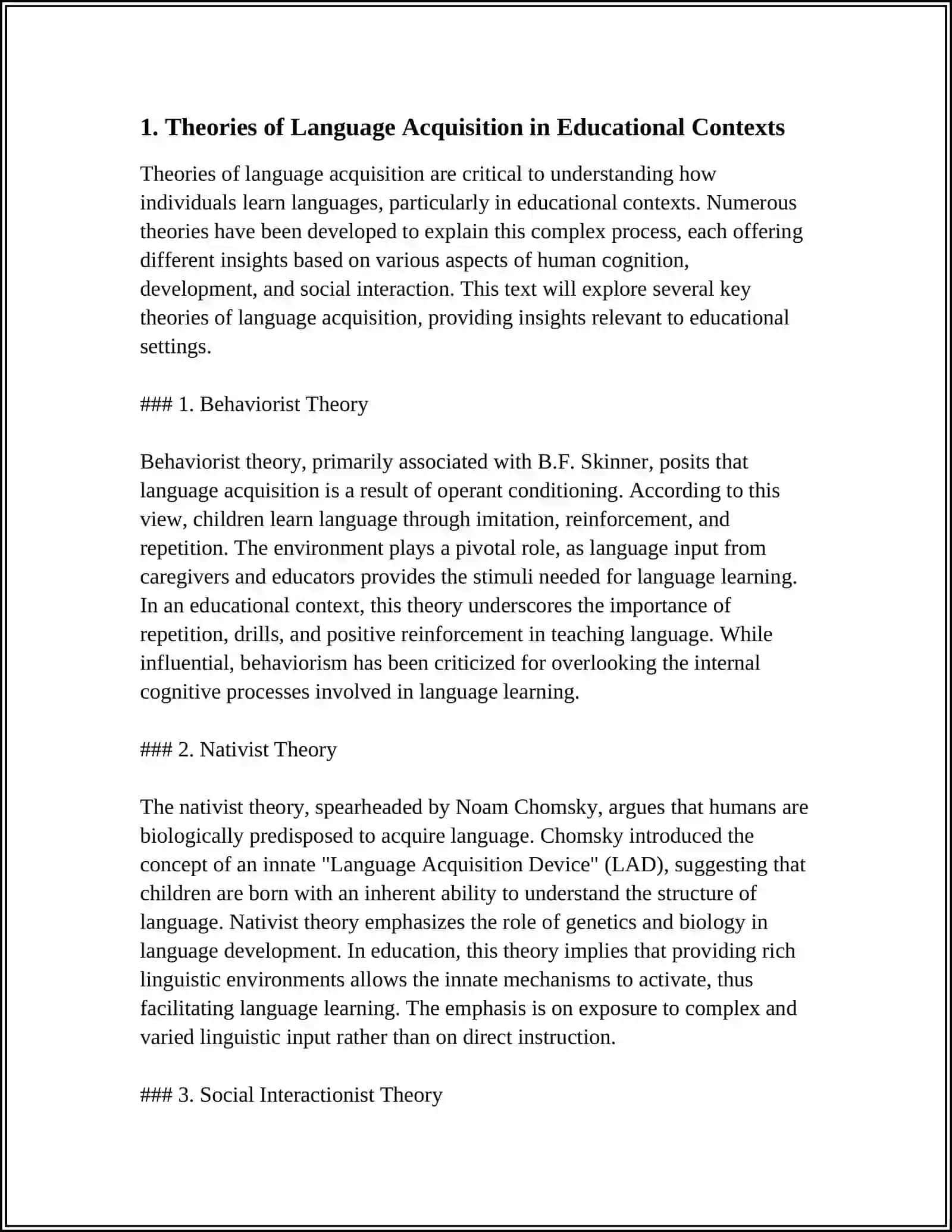 Theories of Language Acquisition in Educational Contexts 4