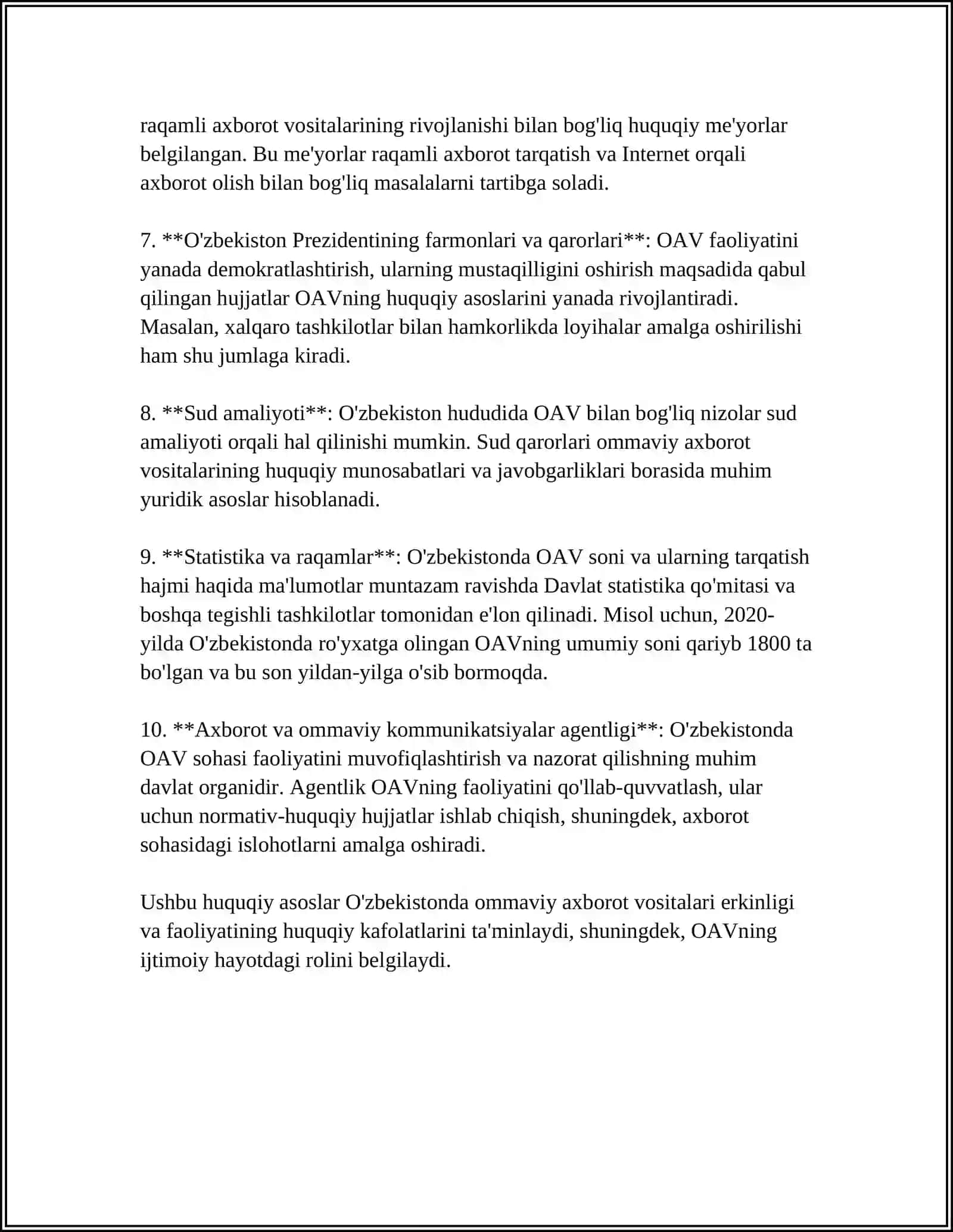 O'ZBEKISTON RESPUBLIKASIDA OMMAVIY AXBOROT VOSITALARINING FAOLIYATI 4
