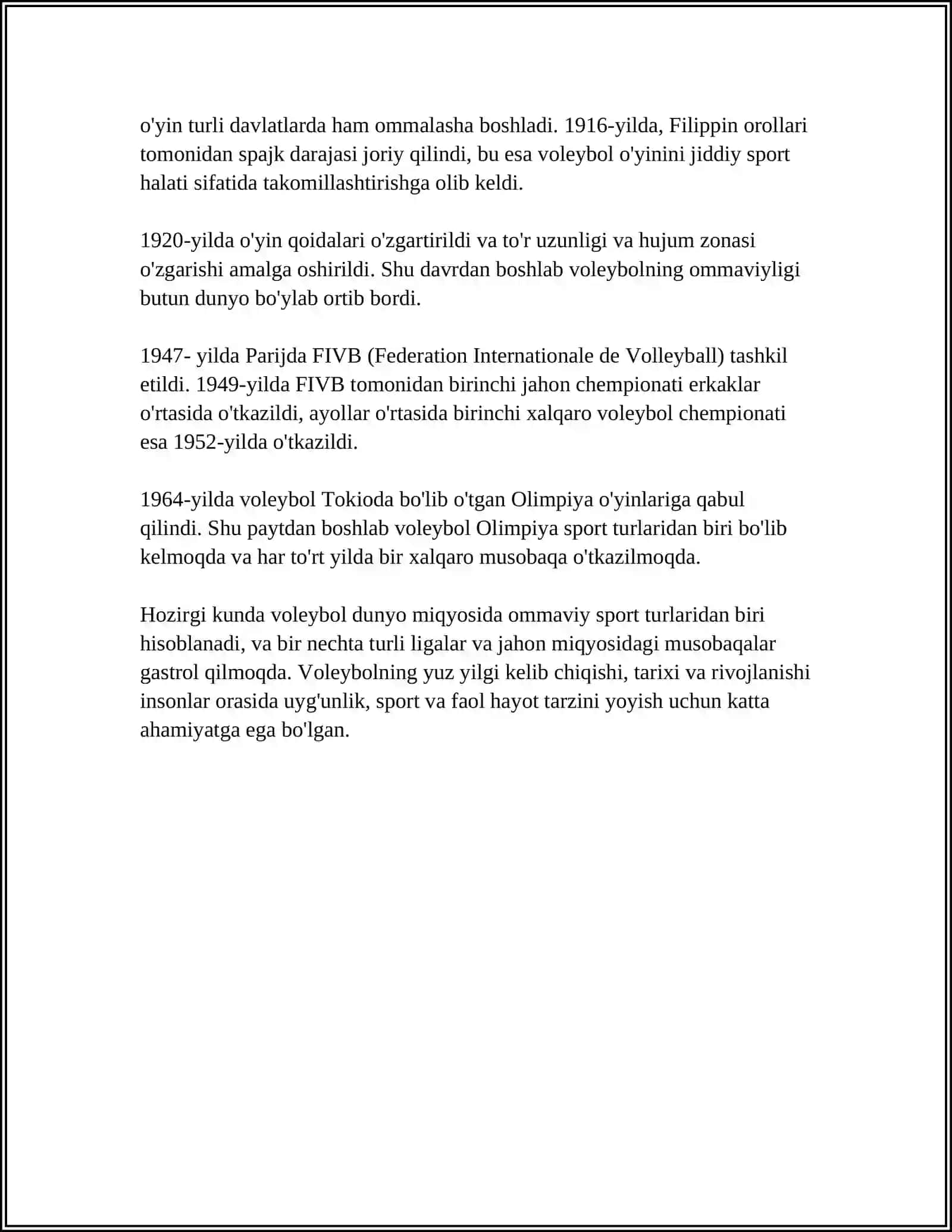 VOLEYBOL SPORT TURI VA RIVOJLANISH TARIXI 4