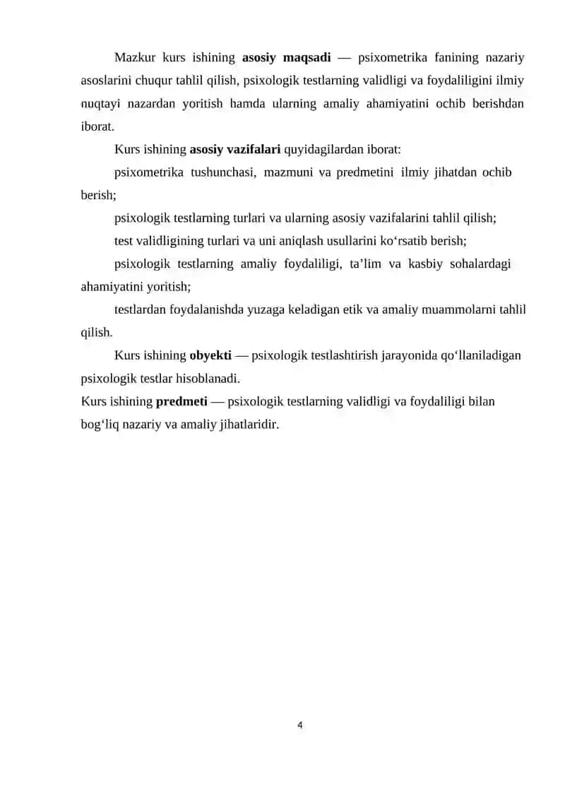 Psixometrika: testlarning validligi, foydaliligi 4