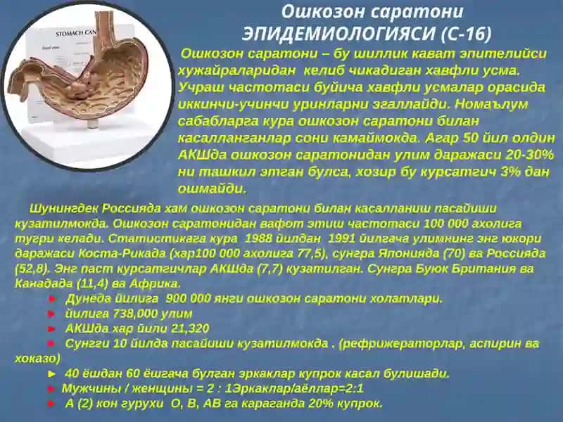 Ошқозонсаратони.Этиопатогенези,клиникаси,диагностикаси,даволашпринциплари 4