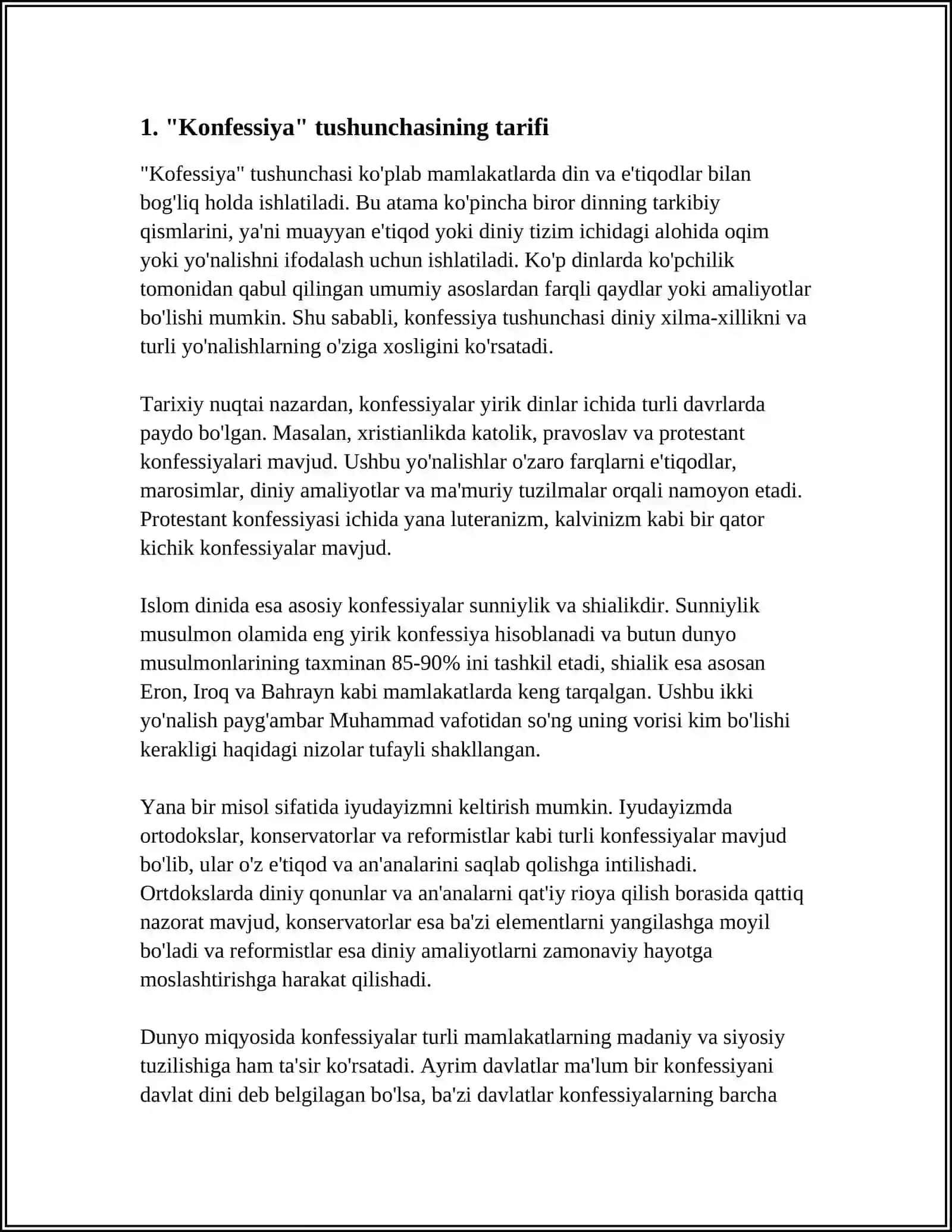 Konfessiya Tushunchasi 4