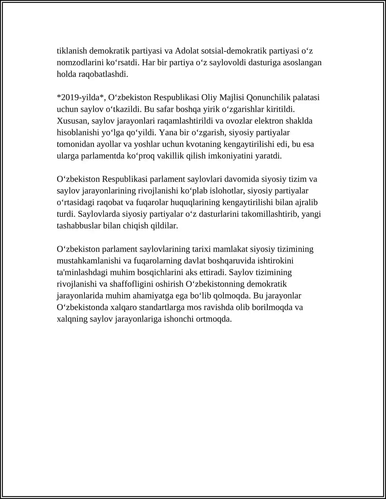O‘zbekiston Respublikasida parlament saylov tizimi tarixi 4
