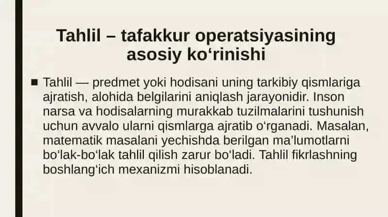 Taffakur aperatsiyalari, taffakur shakllari turlari 4