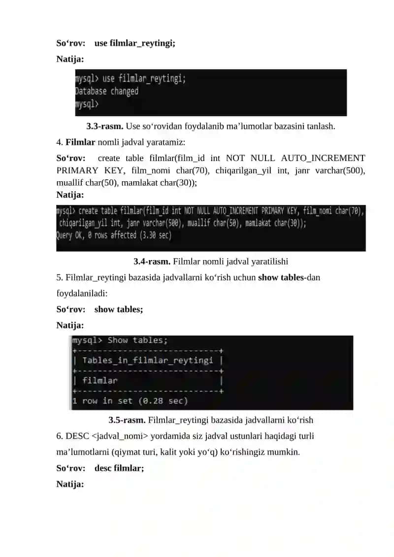 SQL tilida jadvallar yaratish, o‘zgartirish va o‘chirish 4