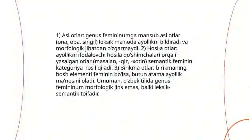 Otlarning 3-turlanishi Genus femininum 4