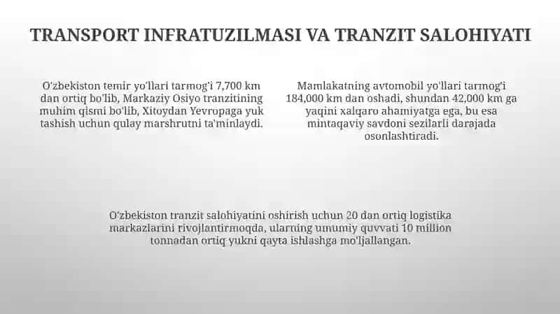 Uzbekistan transiporti va unig rivojlanishi 4