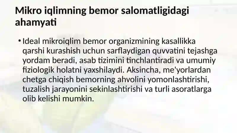 Kasalxona xonalari mikroiqlimining gigiyenik ahamyati 4