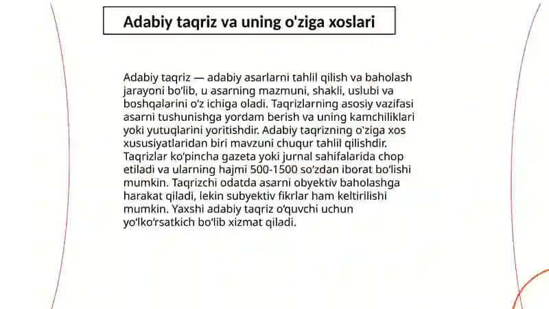Taqriz.Taqrizning turlari. Taqrizning tuzulishi 4