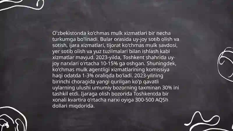 O'zbekistonda ko'chmas mulk bilan bog'liq xizmatlarning xozirgi xolati va uni rivojlantirish istiqbollari 4