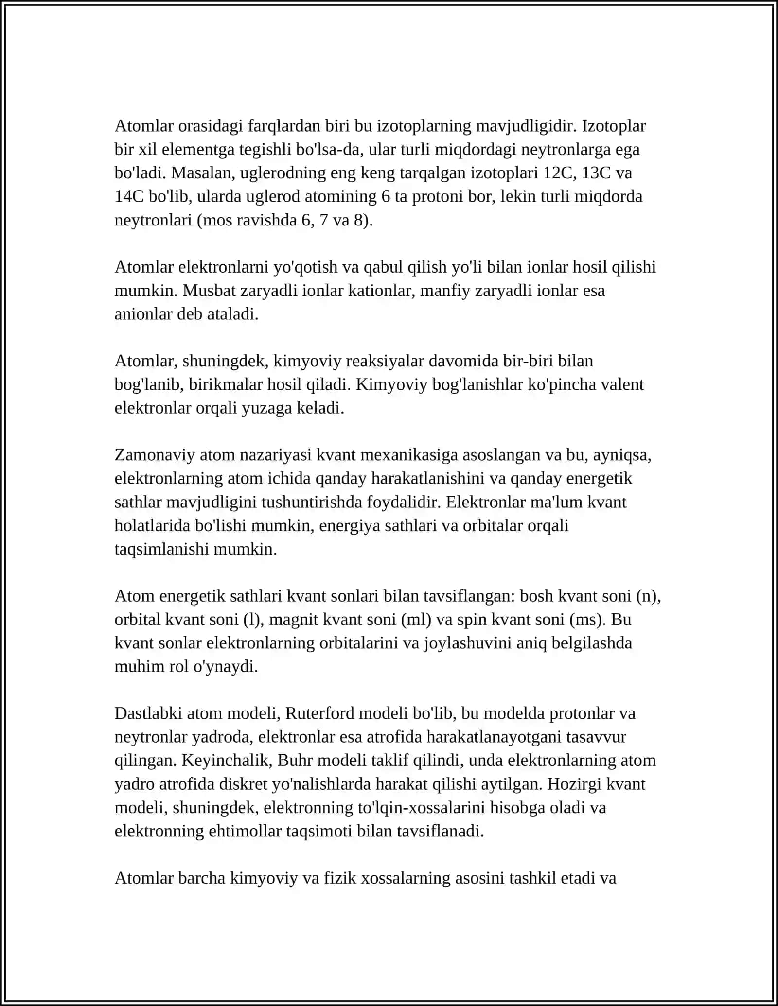 Atom va uning tuzilishi. Kvant sonlar 4