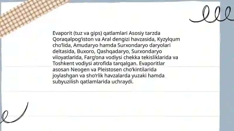 Kimyoviy cho‘kindi tog‘ jinslarining tarqalishi 4
