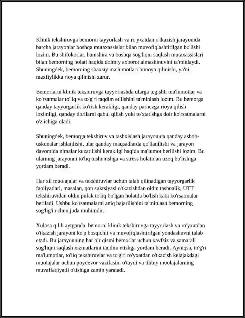 KLINIK TEKSHIRUVLARDA BEMORGA HAMSHIRALIK PARVARISHI 4