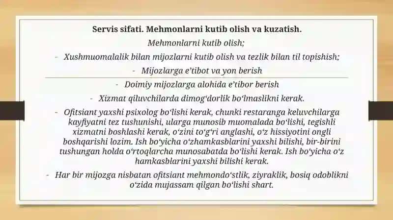 Servis faoliyati asoslari (Amaliy) 4