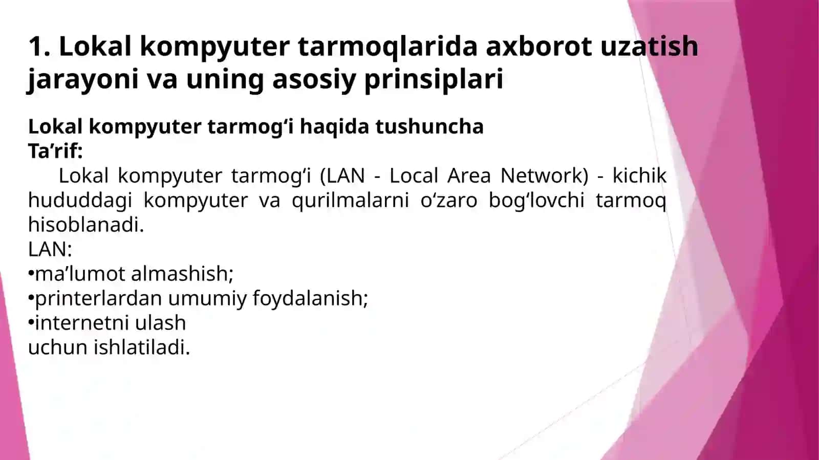 Lokal kompyuter tarmoqlarida axborotni uzatish. Ping va Tracert buyruqlari. 4